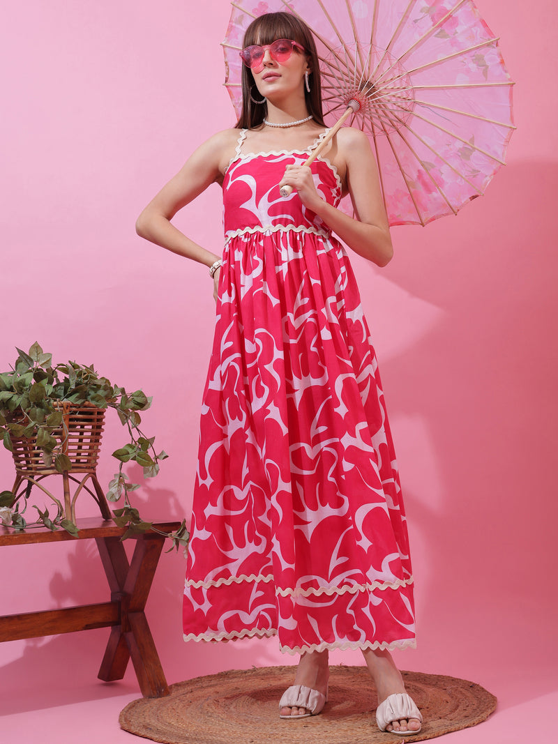 Pink Shoulder Straps Fit and Flare Dress