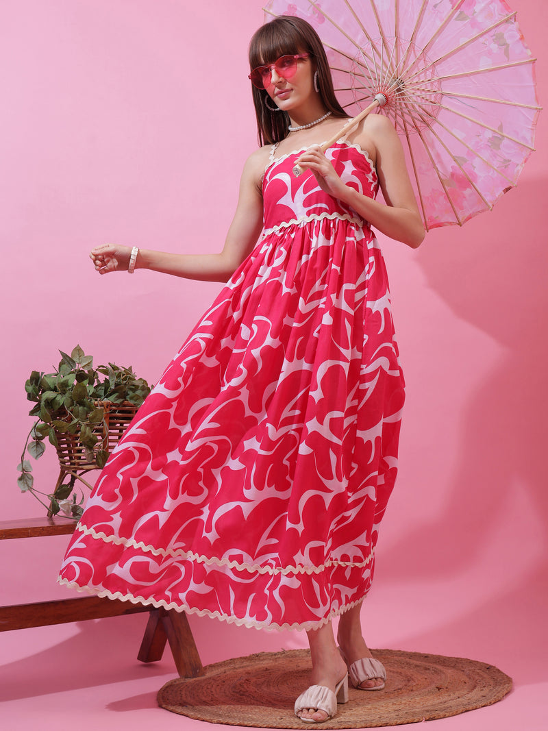 Pink Shoulder Straps Fit and Flare Dress
