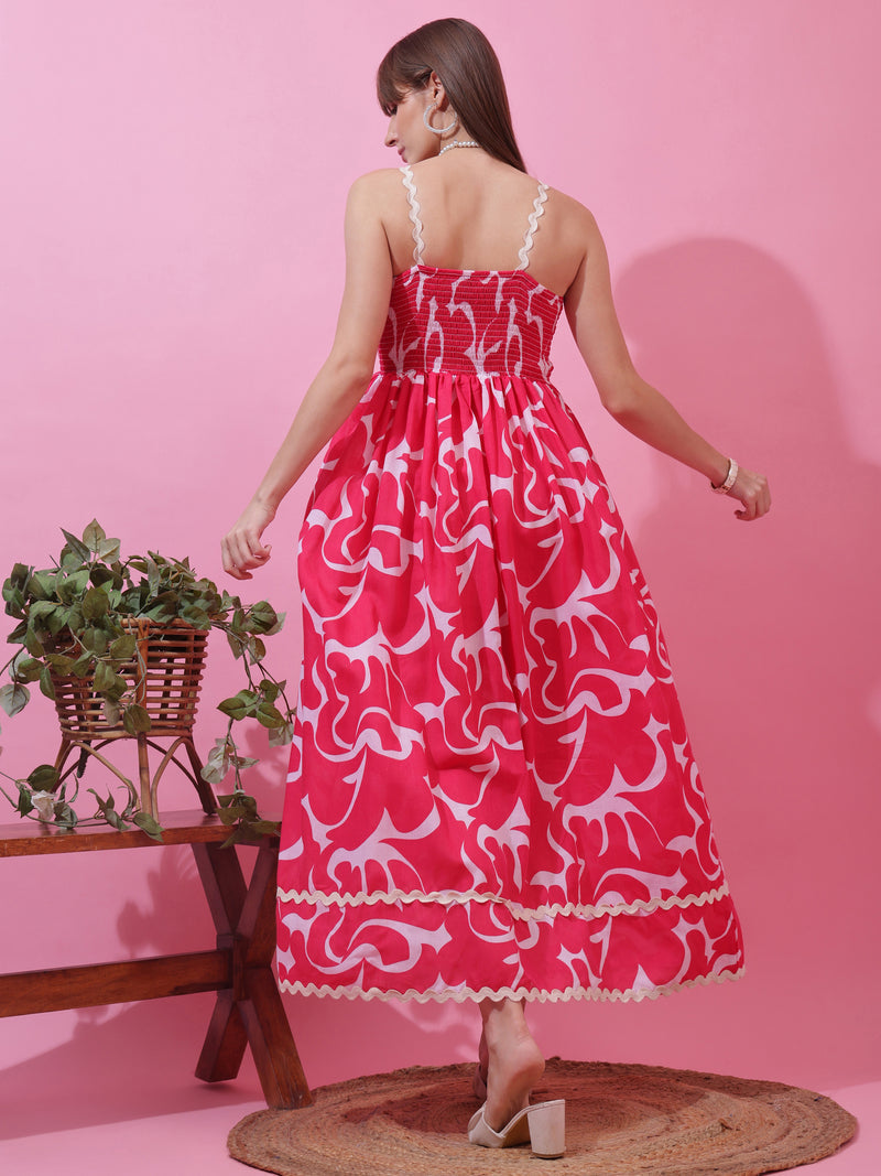 Pink Shoulder Straps Fit and Flare Dress