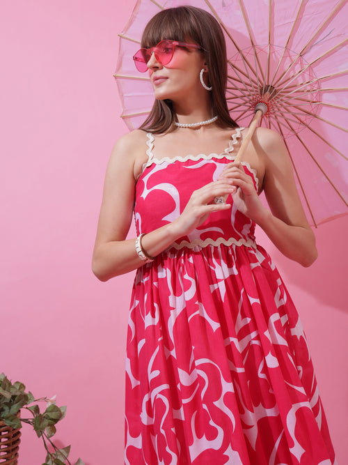 Pink Shoulder Straps Fit and Flare Dress