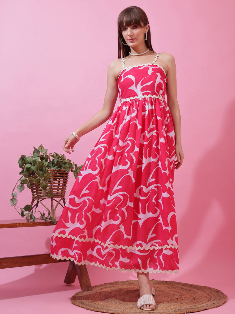 Pink Shoulder Straps Fit and Flare Dress