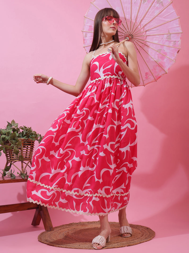 Pink Shoulder Straps Fit and Flare Dress