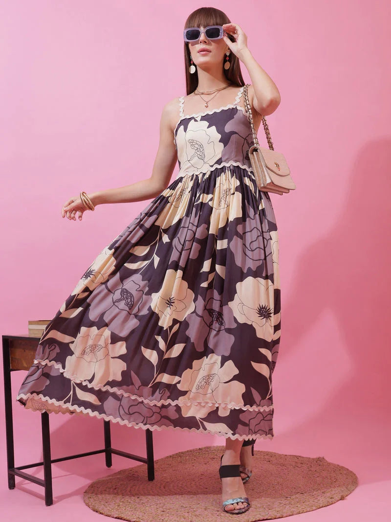Monochrome Charm Shoulder Strap Maxi Dress