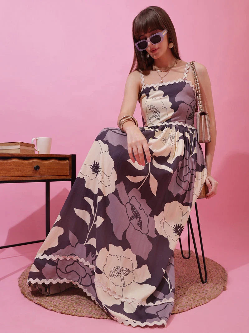 Monochrome Charm Shoulder Strap Maxi Dress