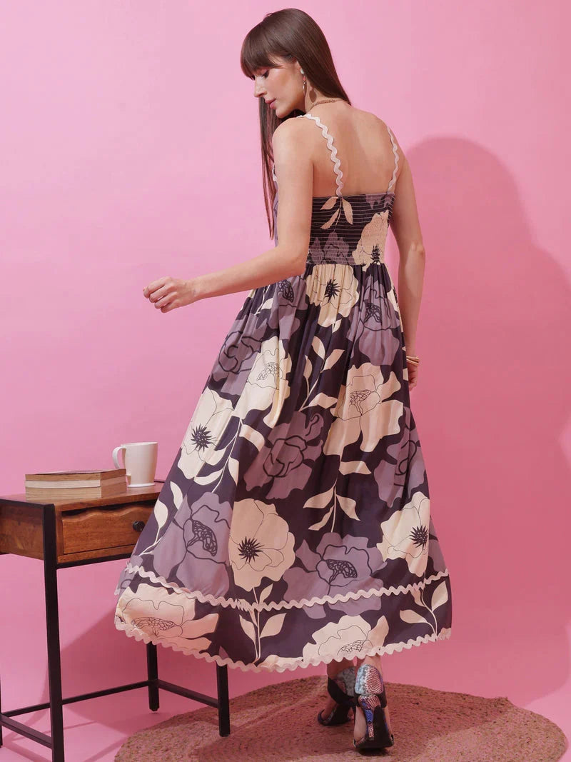 Monochrome Charm Shoulder Strap Maxi Dress