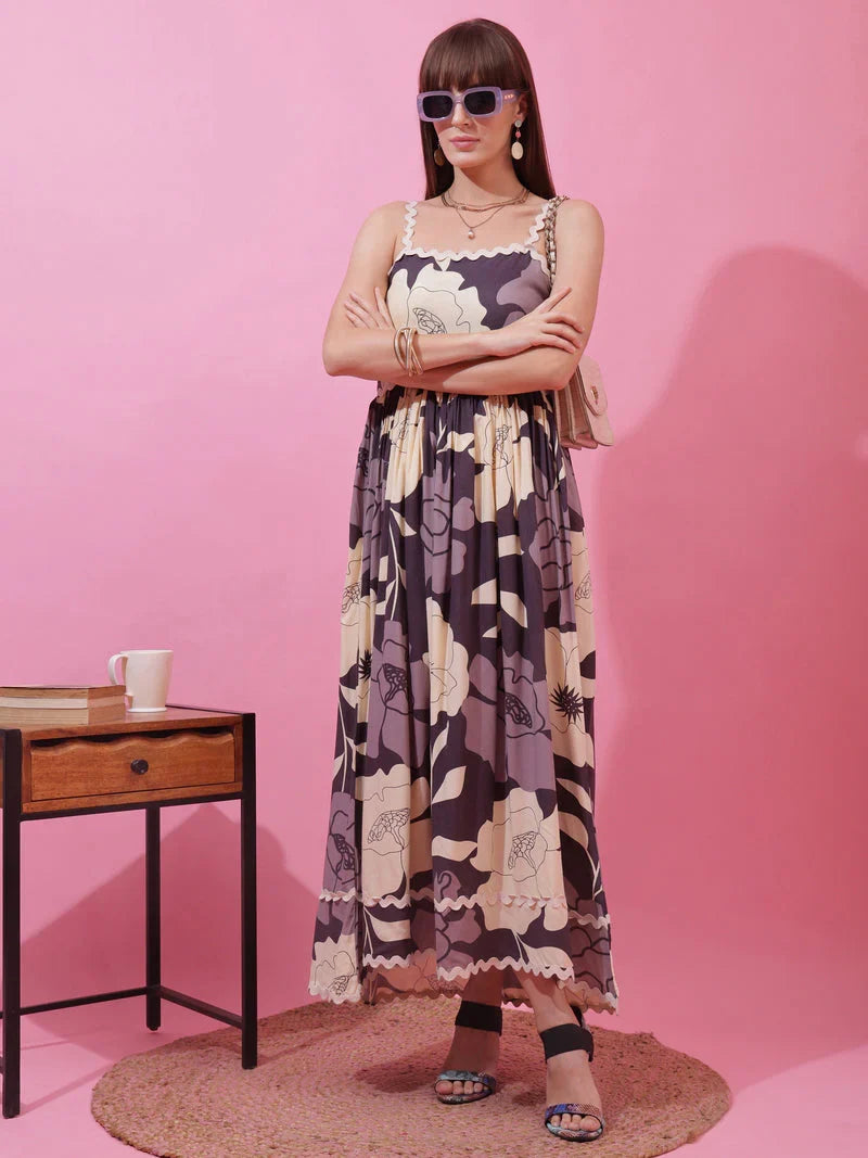 Monochrome Charm Shoulder Strap Maxi Dress