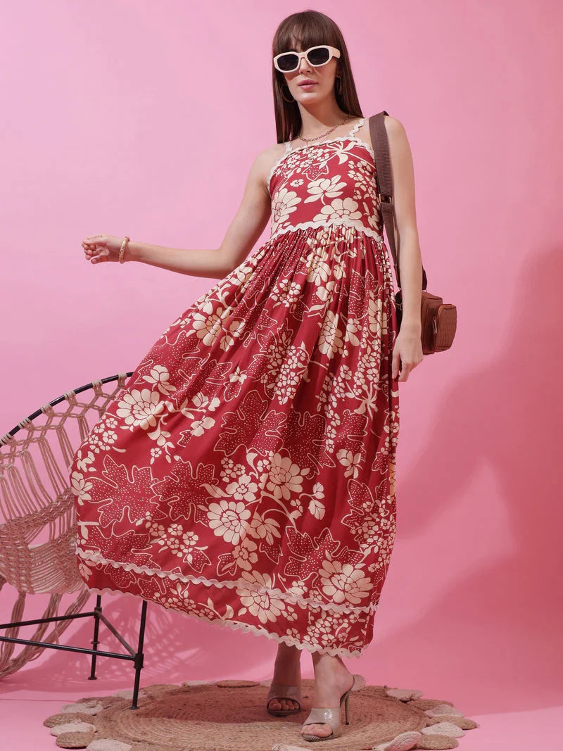 Monochrome Charm Shoulder Strap Maxi Dress