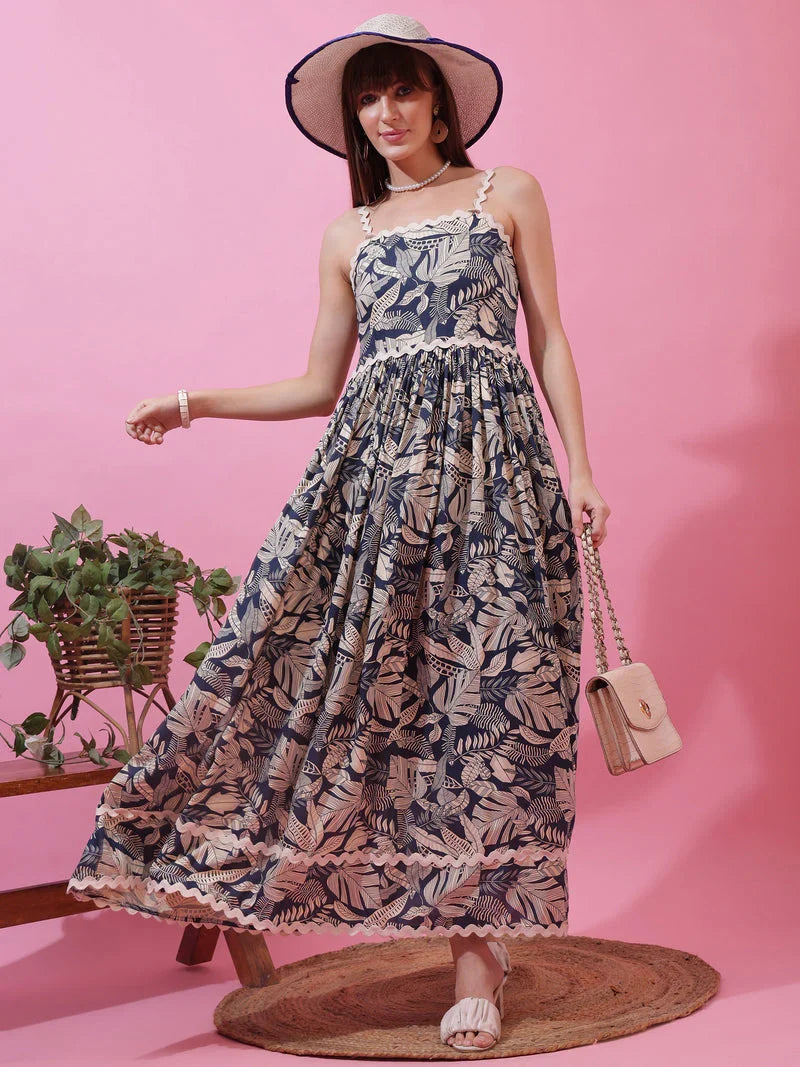 Monochrome Charm Shoulder Strap Maxi Dress