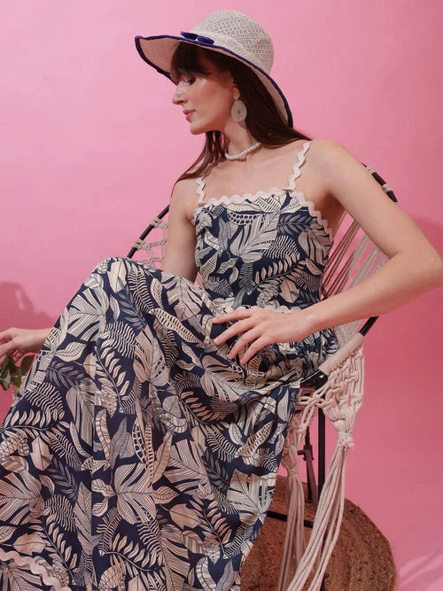 Monochrome Charm Shoulder Strap Maxi Dress