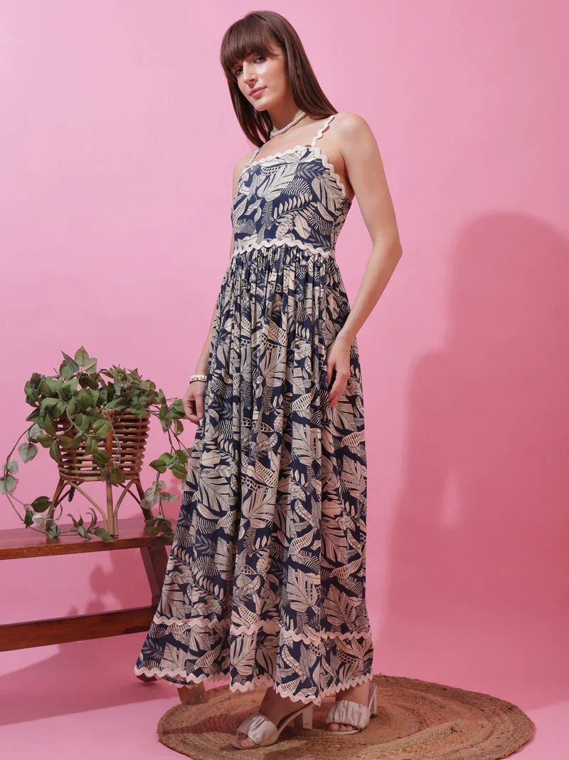 Monochrome Charm Shoulder Strap Maxi Dress