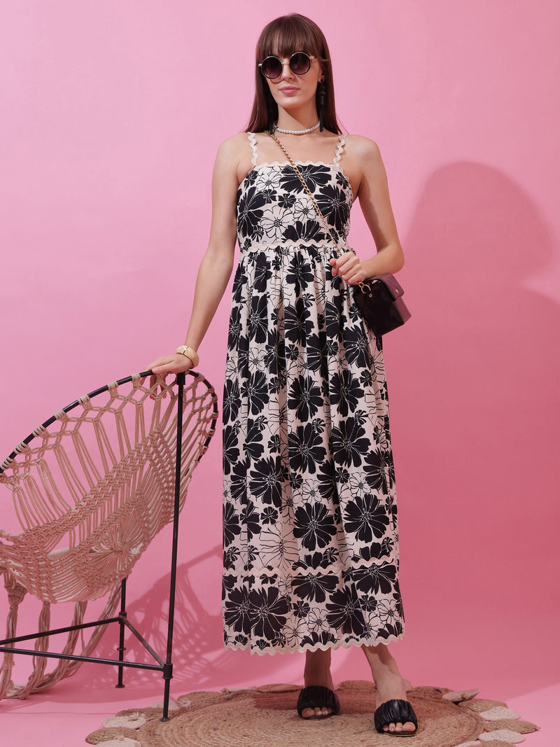 Monochrome Charm Shoulder Strap Maxi Dress