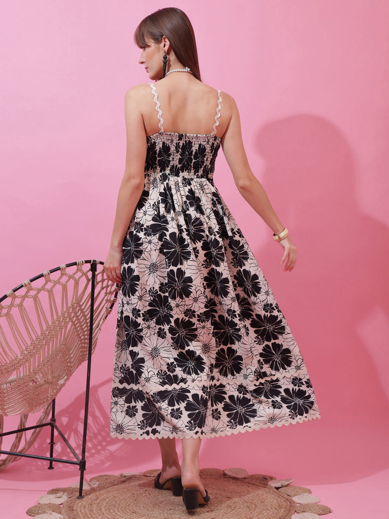 Monochrome Charm Shoulder Strap Maxi Dress