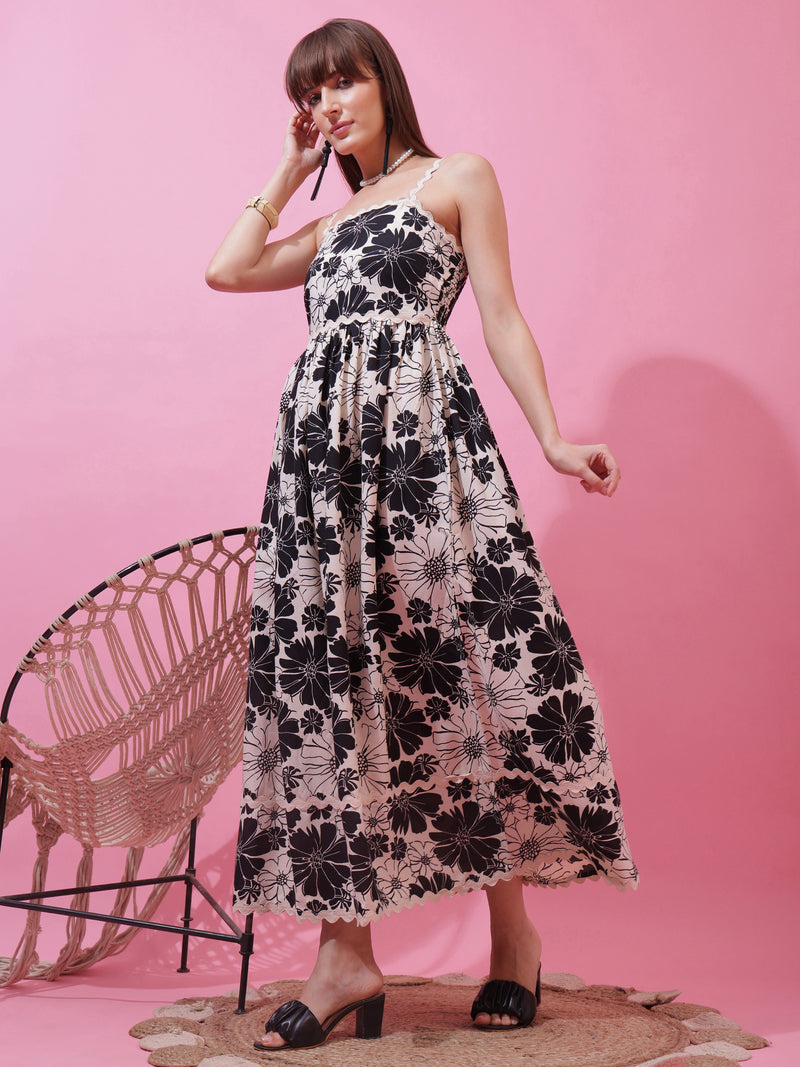 Monochrome Charm Shoulder Strap Maxi Dress