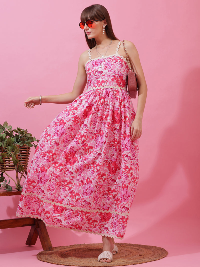 Pastel Bloom Shoulder Straps Maxi Dress