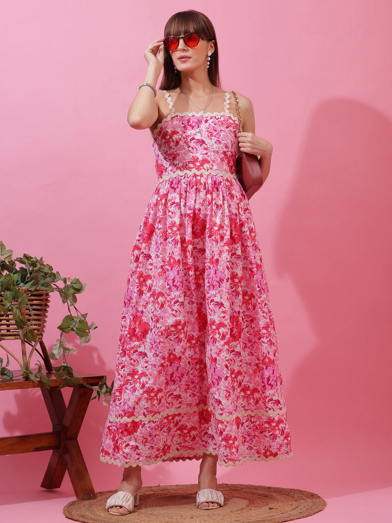 Pastel Bloom Shoulder Straps Maxi Dress
