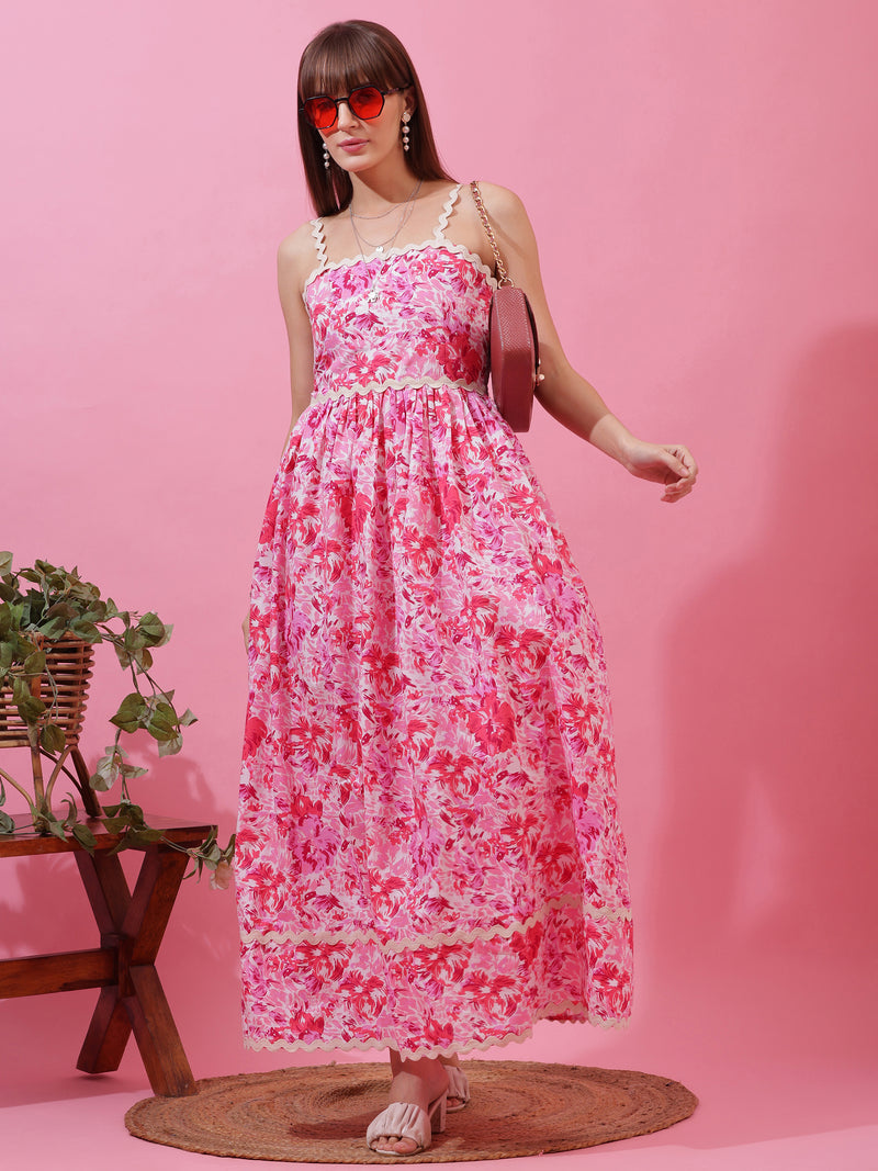 Pastel Bloom Shoulder Straps Maxi Dress