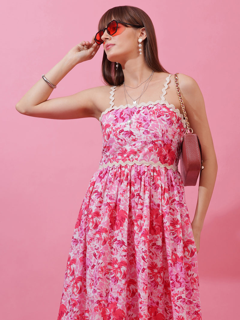Pastel Bloom Shoulder Straps Maxi Dress