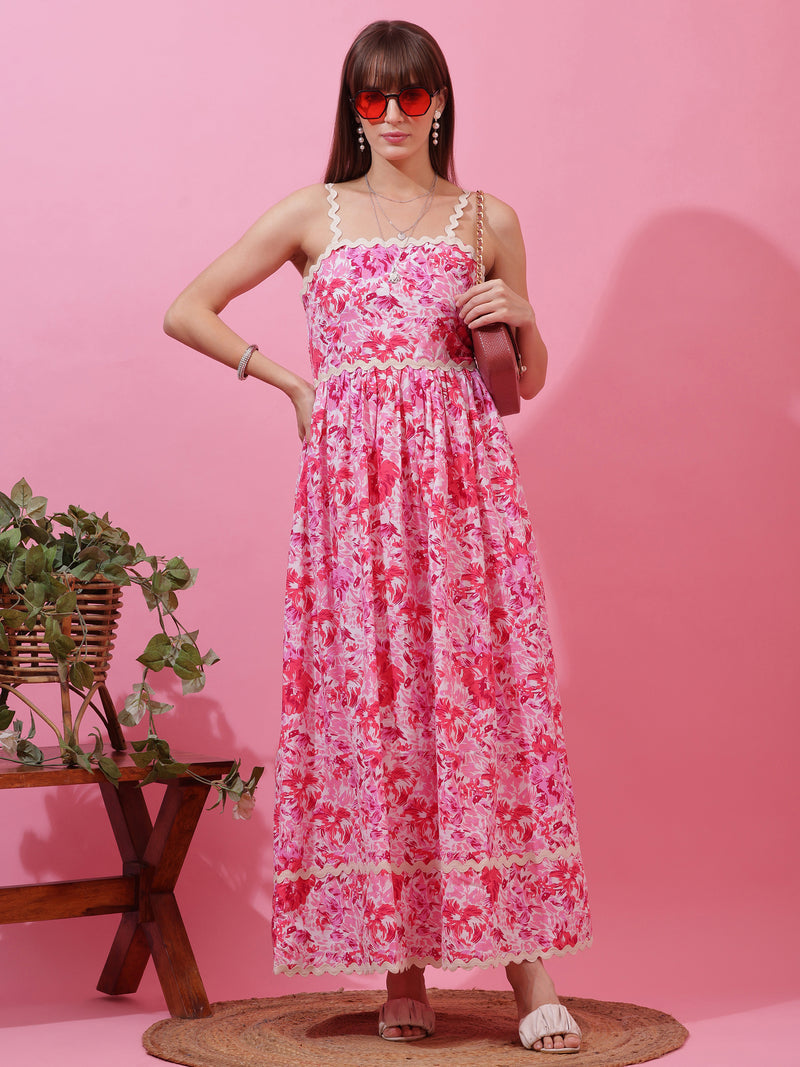 Pastel Bloom Shoulder Straps Maxi Dress