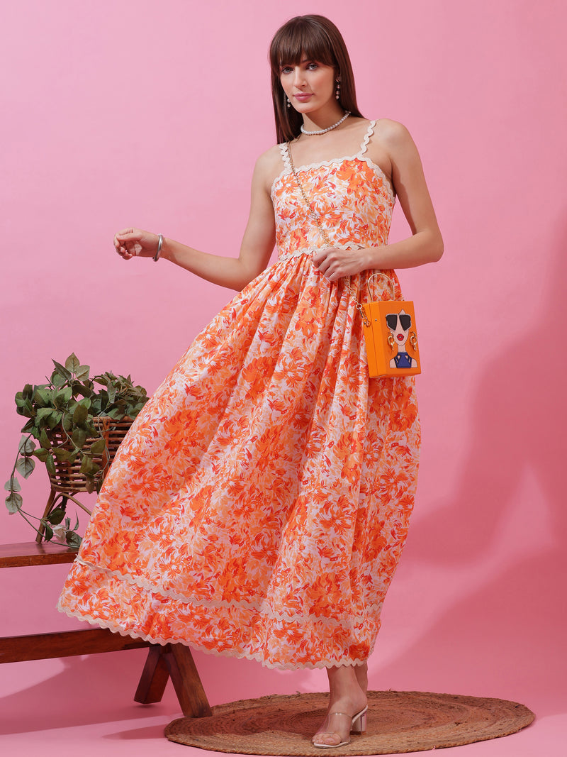 Sunset Glow Floral Print Maxi Dress