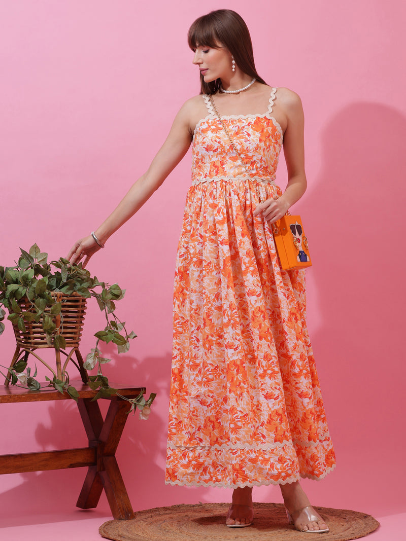 Sunset Glow Floral Print Maxi Dress