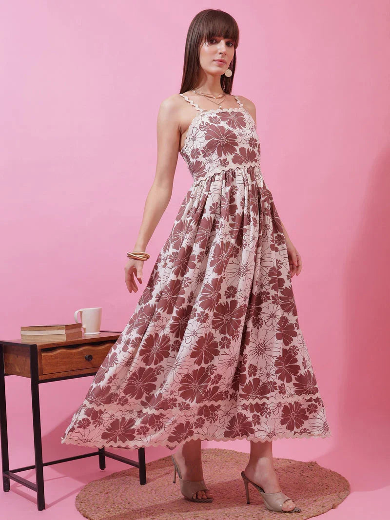 Monochrome Charm Shoulder Strap Maxi Dress