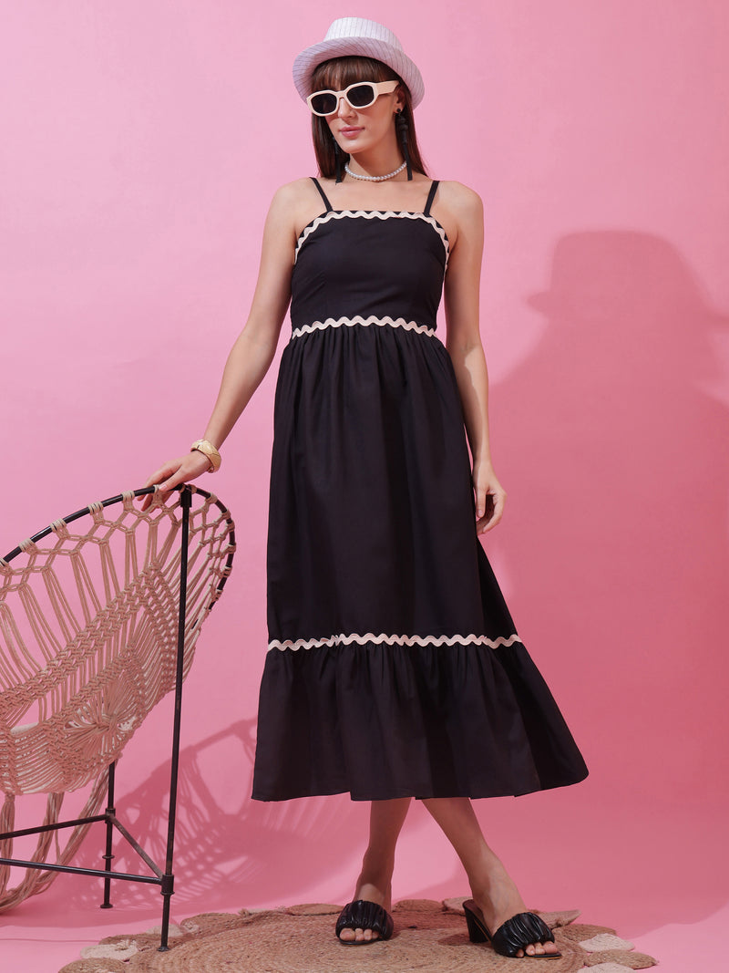 Midnight Grace Shoulder Strap Midi Dress