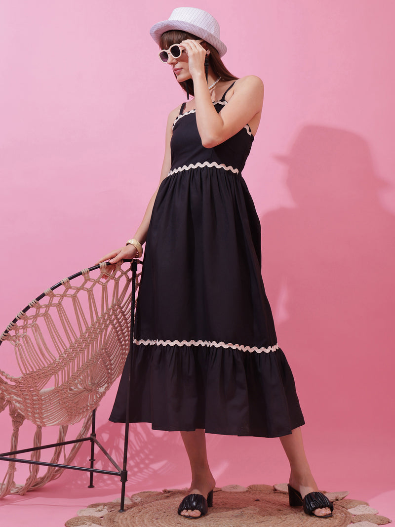 Midnight Grace Shoulder Strap Midi Dress