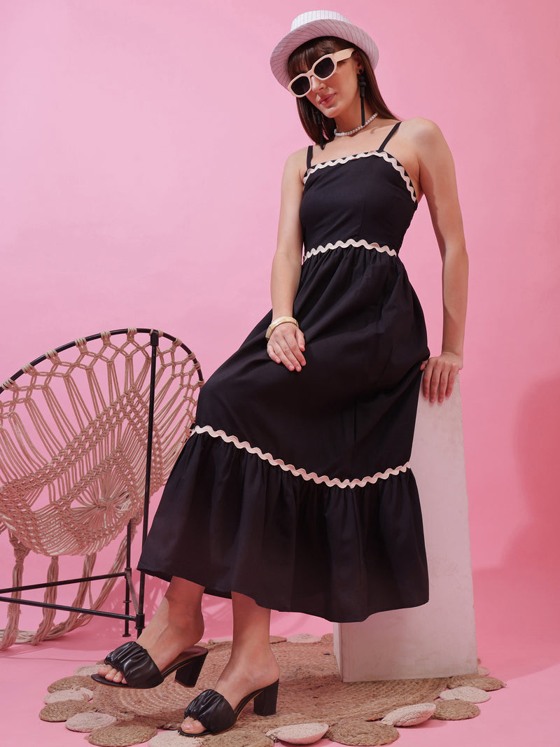 Midnight Grace Shoulder Strap Midi Dress