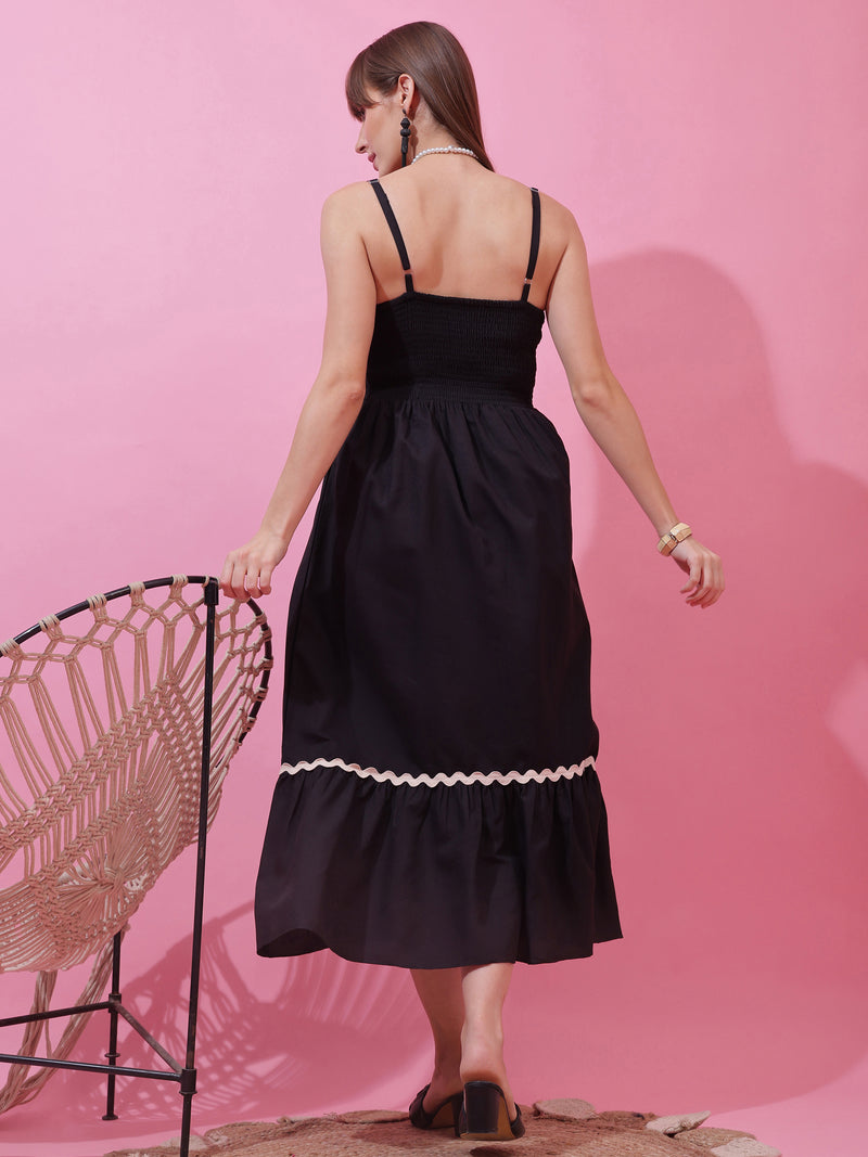 Midnight Grace Shoulder Strap Midi Dress