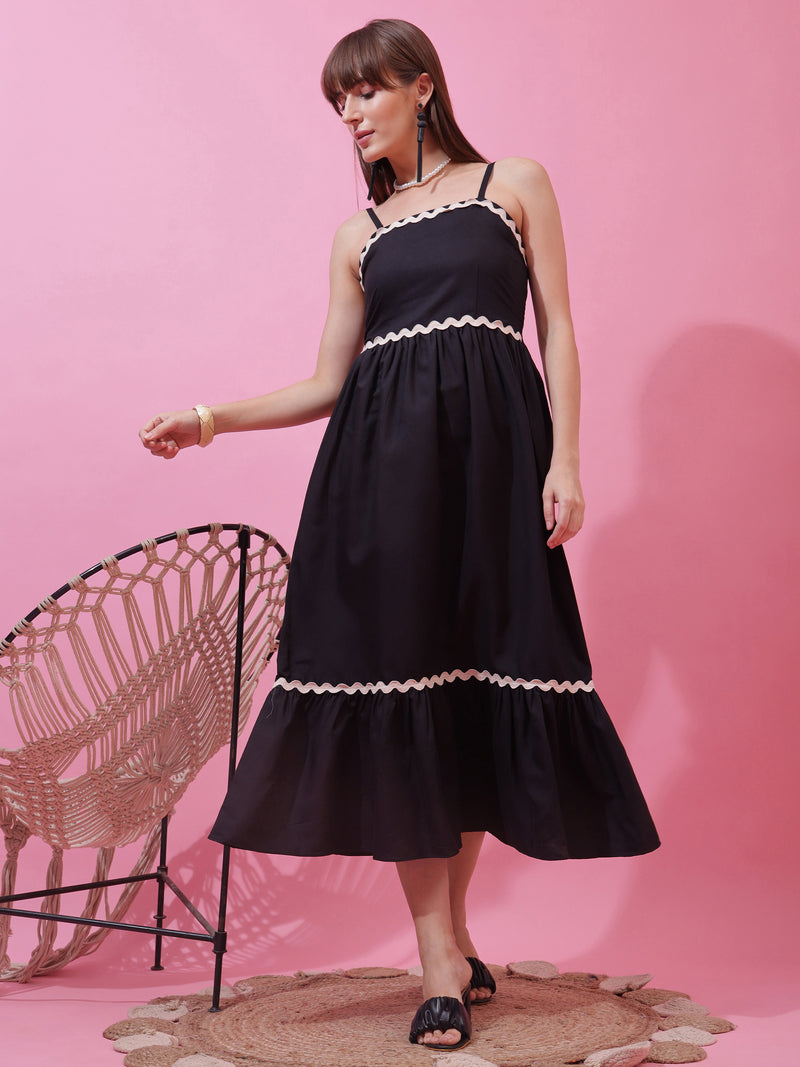 Midnight Grace Shoulder Strap Midi Dress
