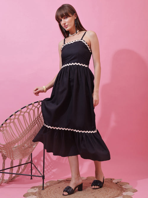 Midnight Grace Shoulder Strap Midi Dress