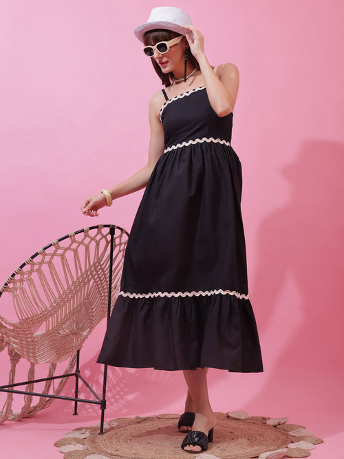 Midnight Grace Shoulder Strap Midi Dress
