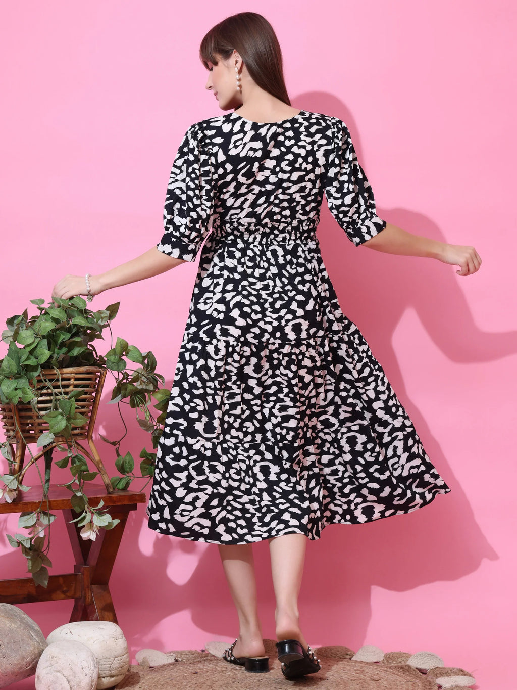 Monochrome Muse Fit & Flare Midi Dress