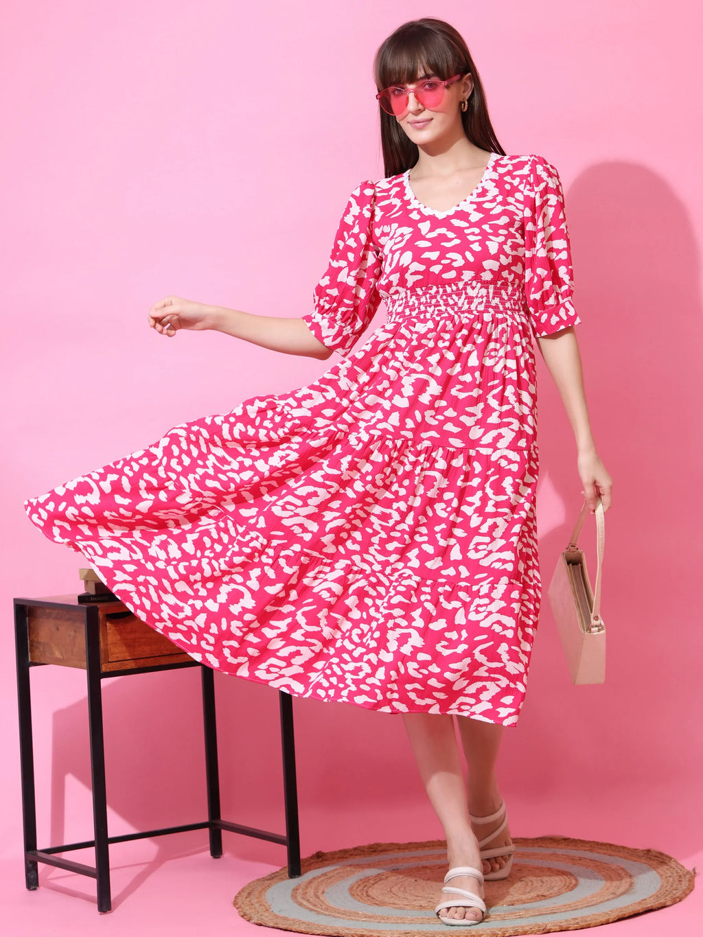 Blush Muse Abstract Fit & Flare Midi Dress