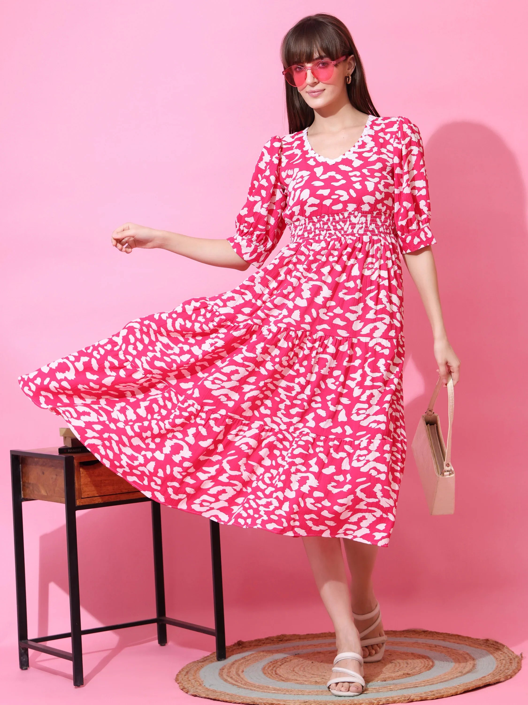 Blush Muse Abstract Fit & Flare Midi Dress