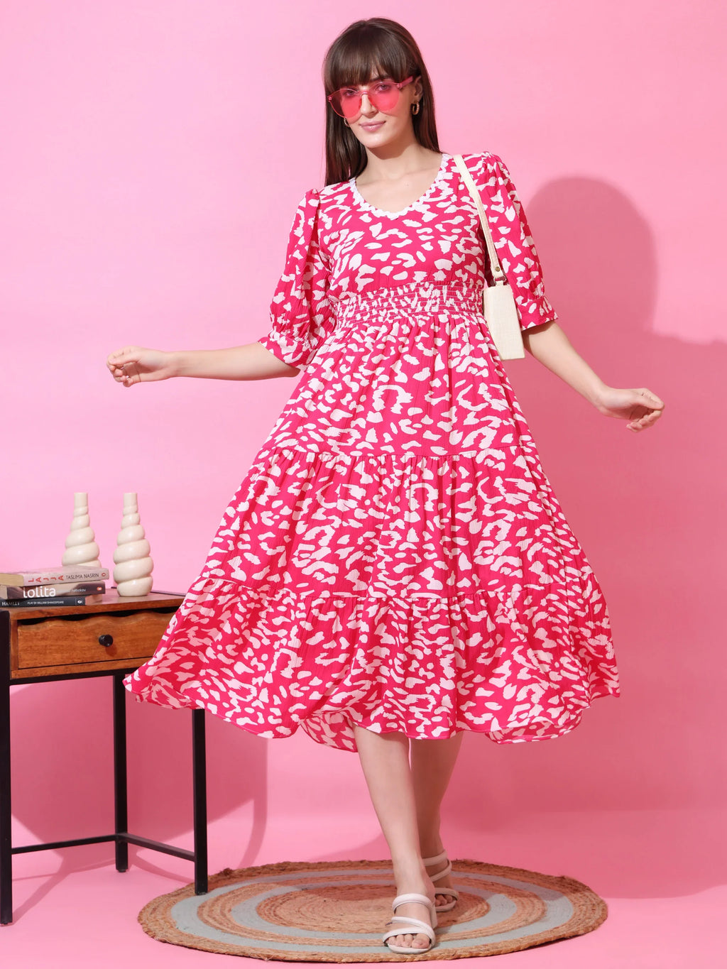 Blush Muse Abstract Fit & Flare Midi Dress