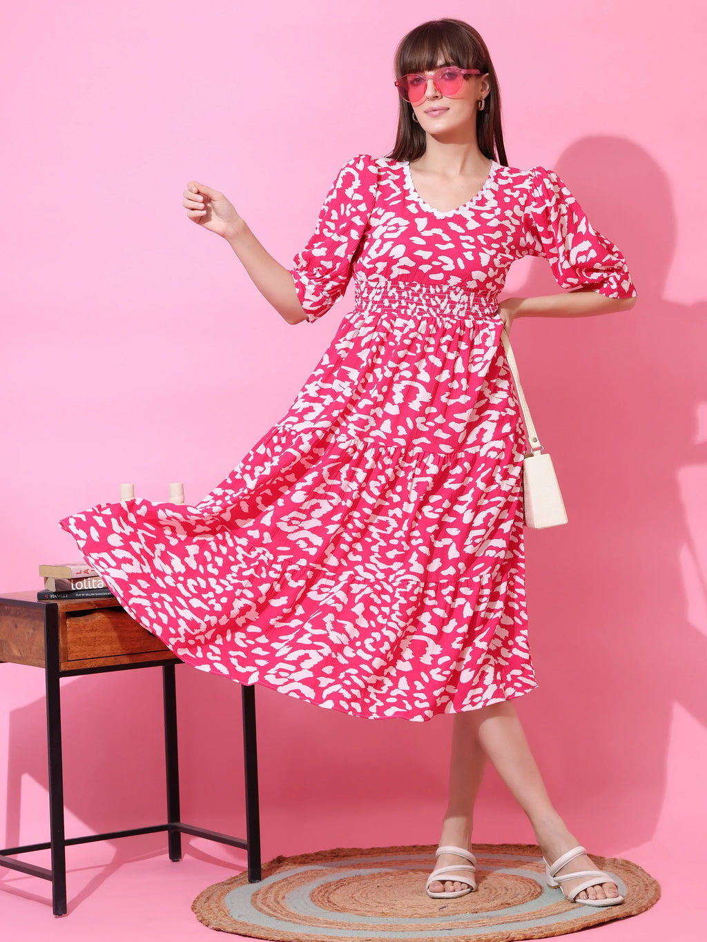 Blush Muse Abstract Fit & Flare Midi Dress