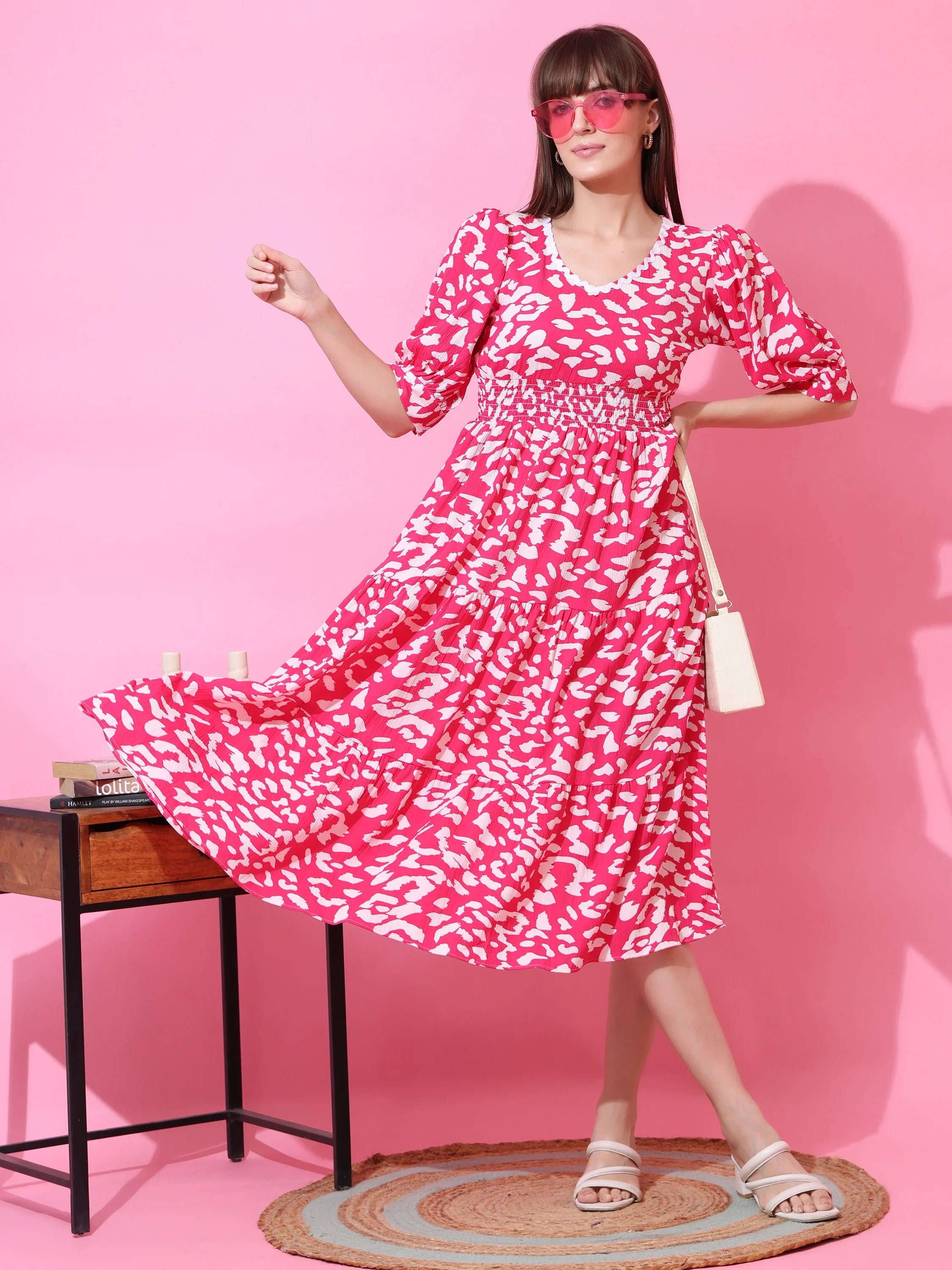 Blush Muse Abstract Fit & Flare Midi Dress