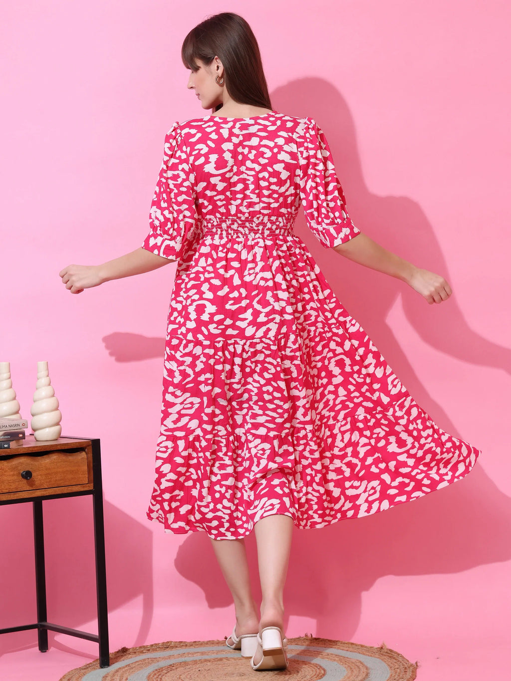 Blush Muse Abstract Fit & Flare Midi Dress
