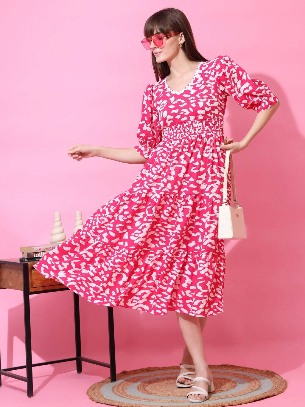 Blush Muse Abstract Fit & Flare Midi Dress