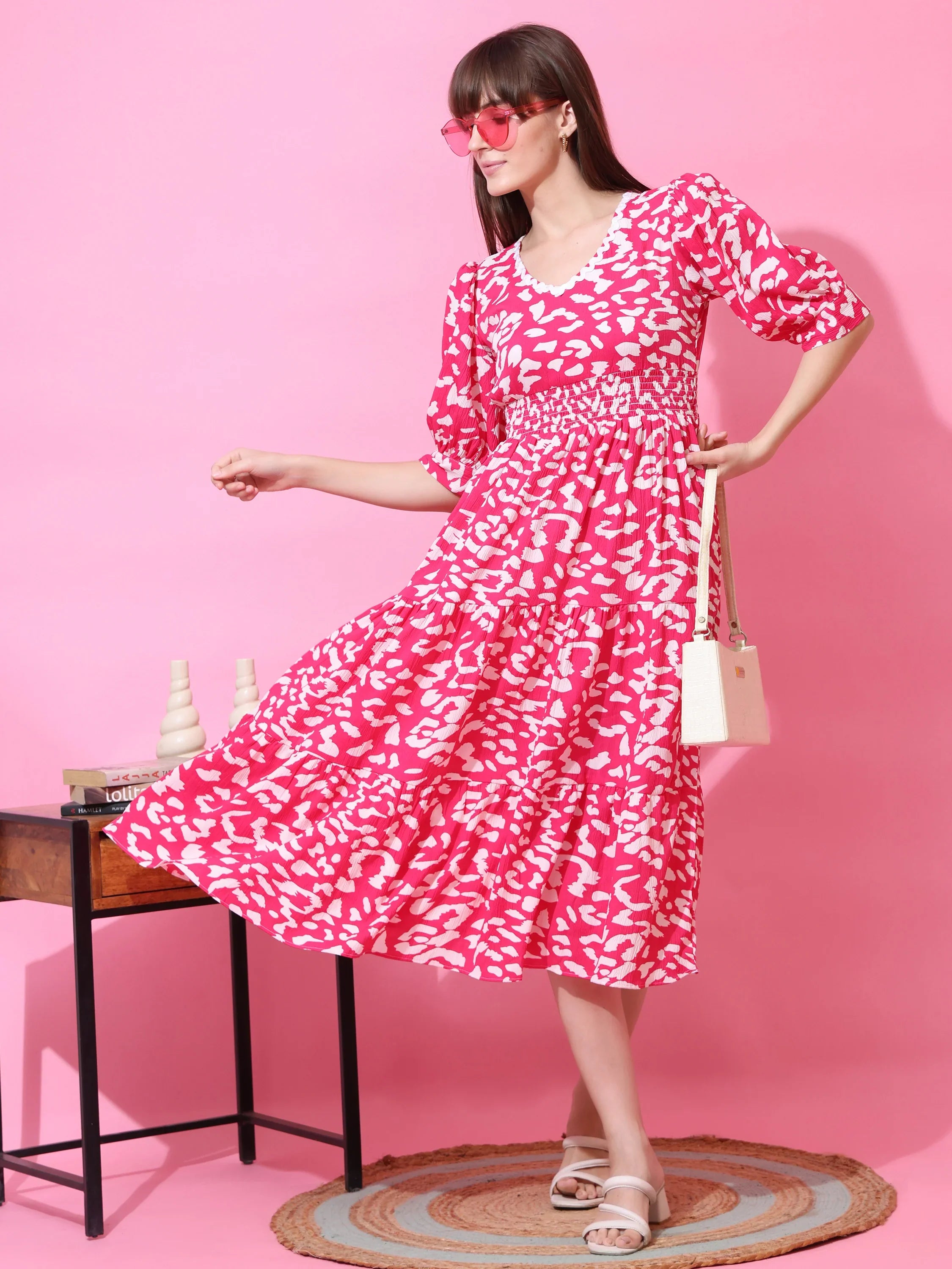 Blush Muse Abstract Fit & Flare Midi Dress