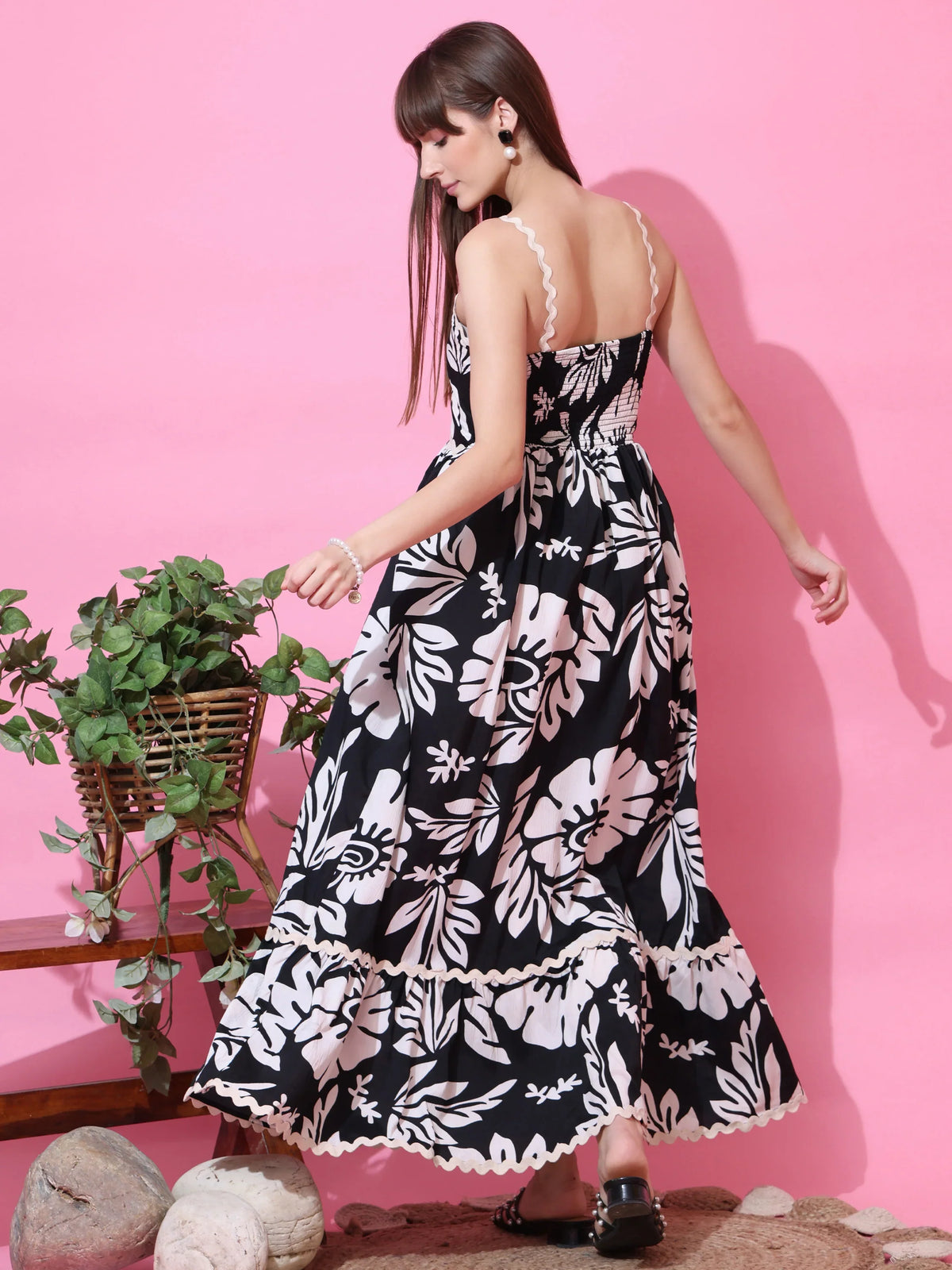 Noir Bloom Floral Strappy Maxi dress