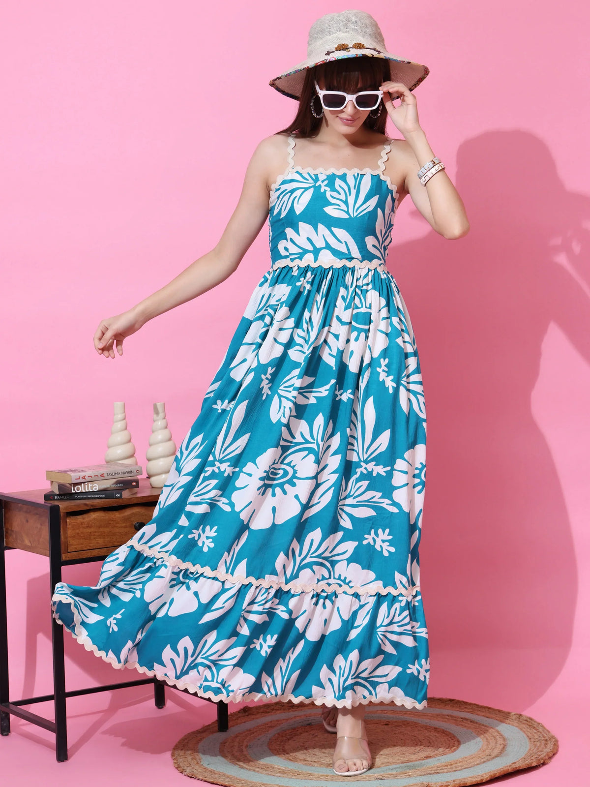 Sky Blossom Fit & Flare Maxi Dress