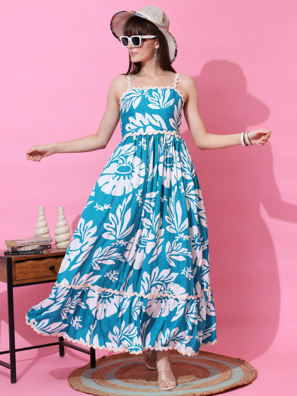 Sky Blossom Fit & Flare Maxi Dress