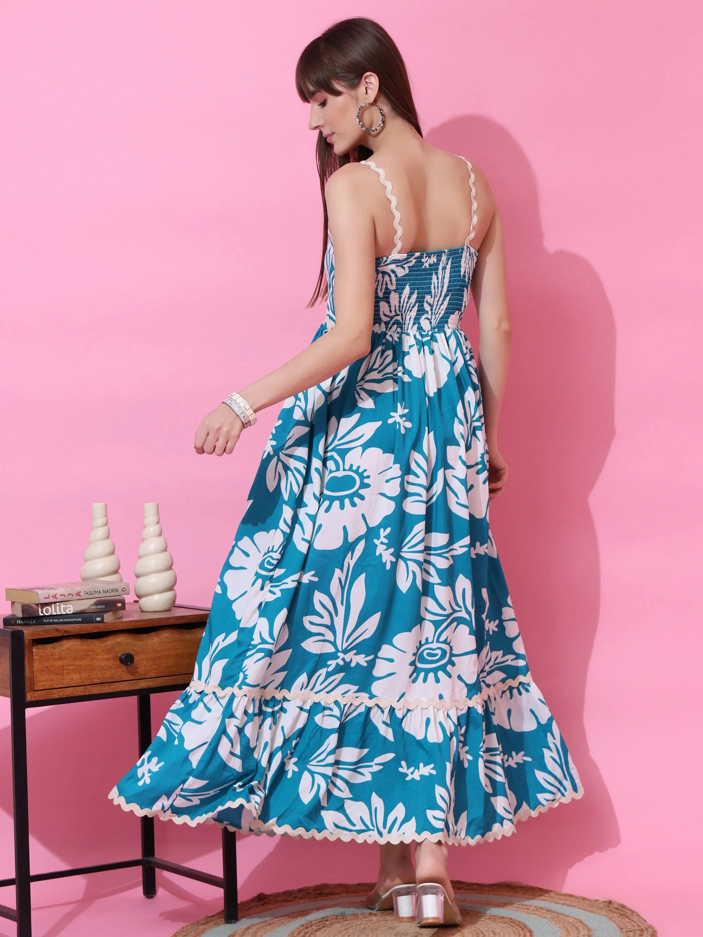 Sky Blossom Fit & Flare Maxi Dress