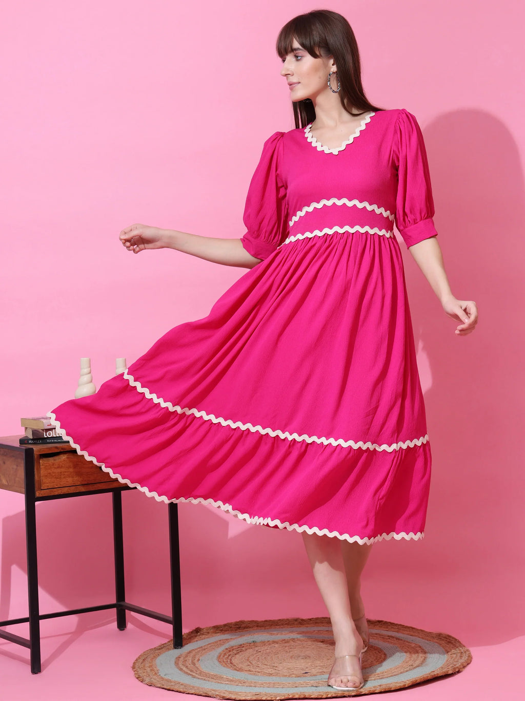 Pink Luxe Solid Midi Dress