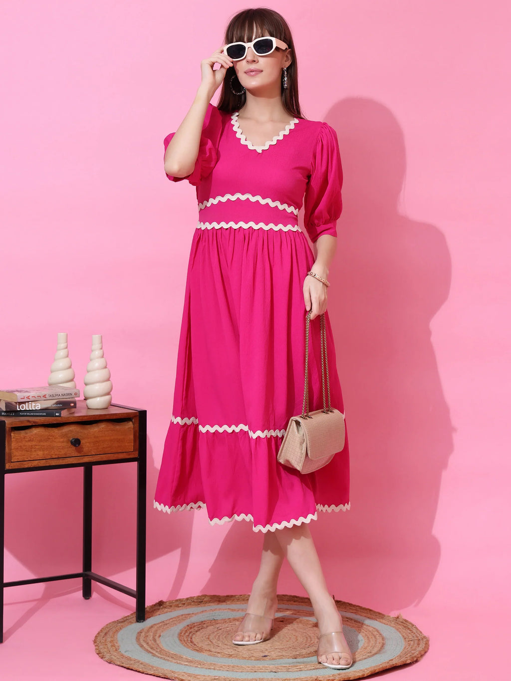 Pink Luxe Solid Midi Dress