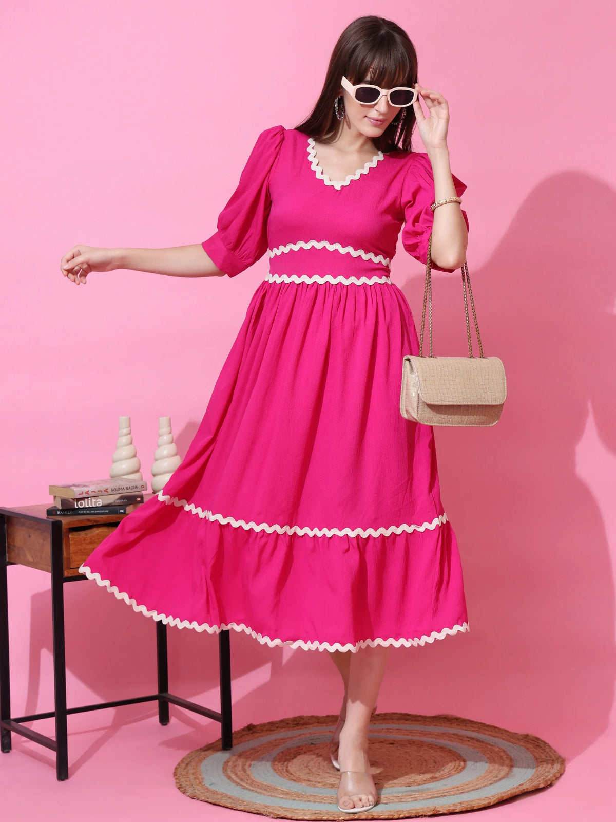 Pink Luxe Solid Midi Dress