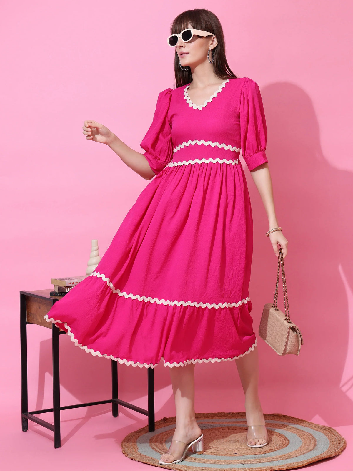 Pink Luxe Solid Midi Dress