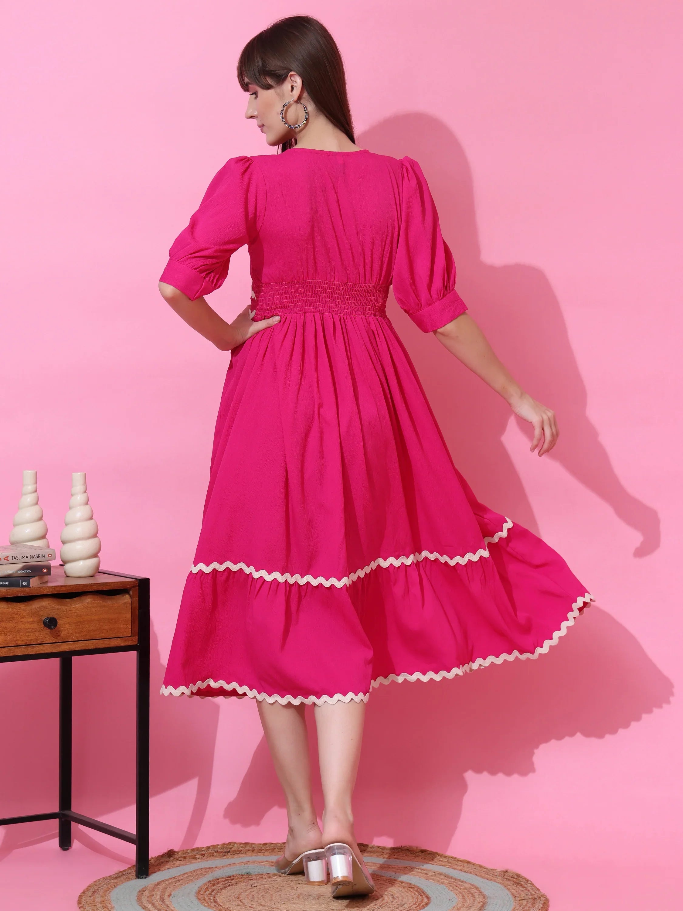 Pink Luxe Solid Midi Dress